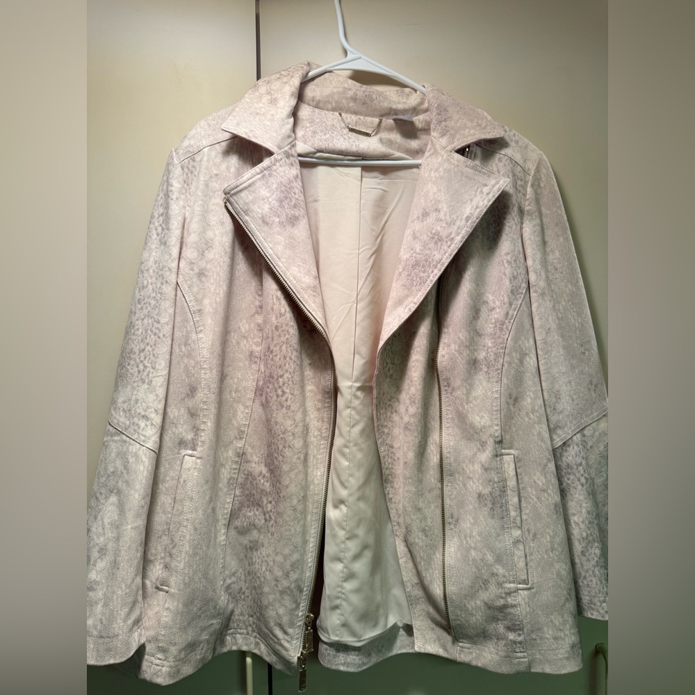 Elegant Cream faux Leather Jacket for Women